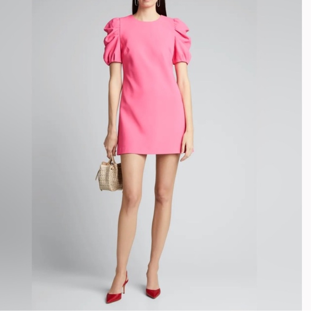 ALICE AND OLIVIA Hanita Short Puff-sleeve Sheath Dress In Pink